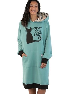 Crazy Cat Lady Sleep Oversized Hoodie Teal Lazy One Size Small Medium